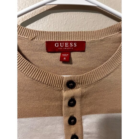 Women's Guess Brand White & Beige Striped Sweater Size M [EXCELLENT] - Picture 3 of 6